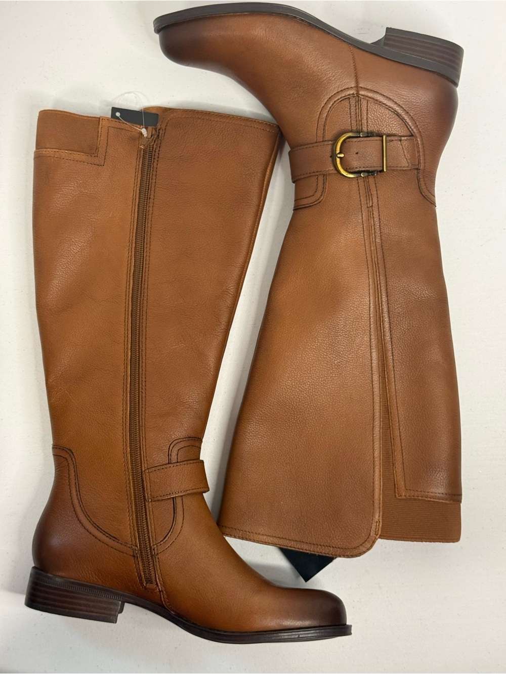 Naturalizer Tall Boots with Buckle- Chestnut Brown 5.5 M Wide Calf